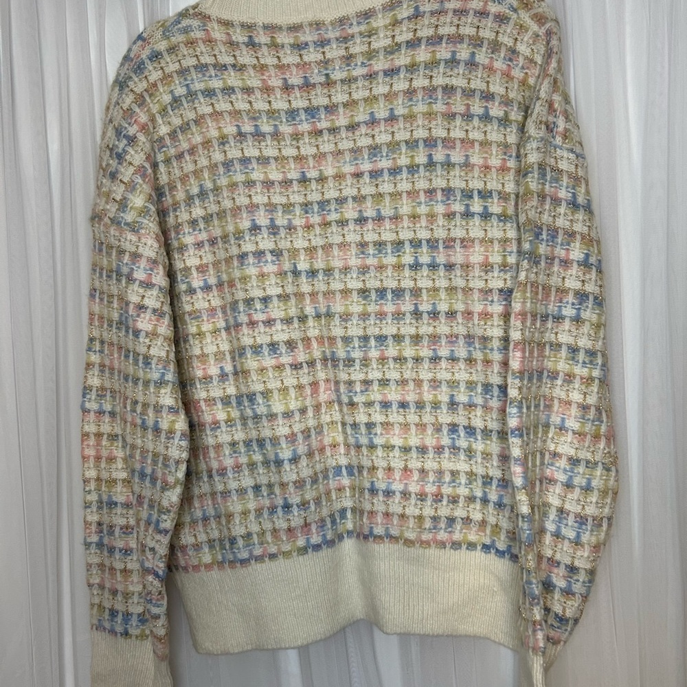 NWT Stylish Boutique Cream and Multicolor Patterned Sweater - Picture 3 of 6